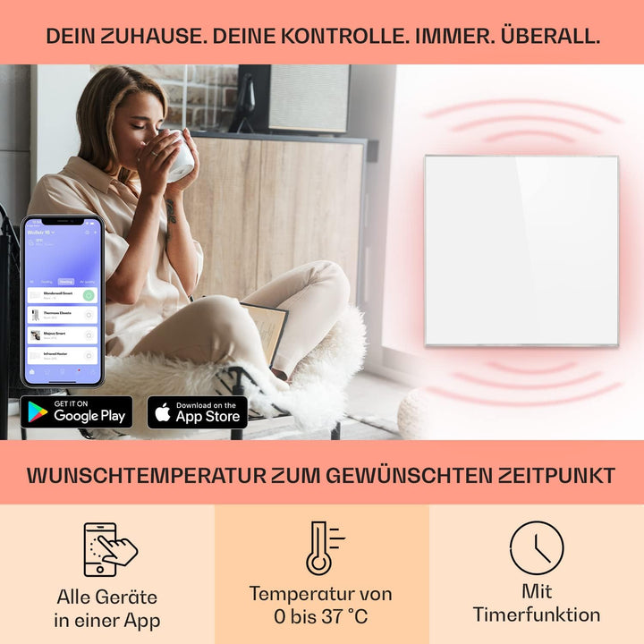 Klarstein Infrarotheizung mit Thermostat, 360W Elektroheizung, Smart Home Infrarotheizung zur Wandmo