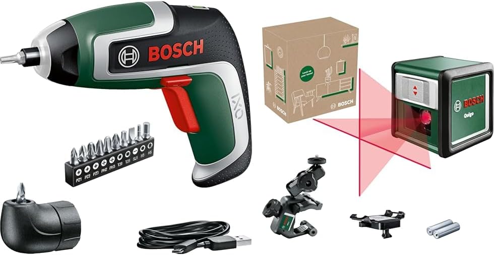 Bosch Akkuschrauber IXO (7. Generation, 3,6V, 2,0Ah, 5,5Nm, Mikro-USB-Kabel, Winkel-Aufsatz, schraub