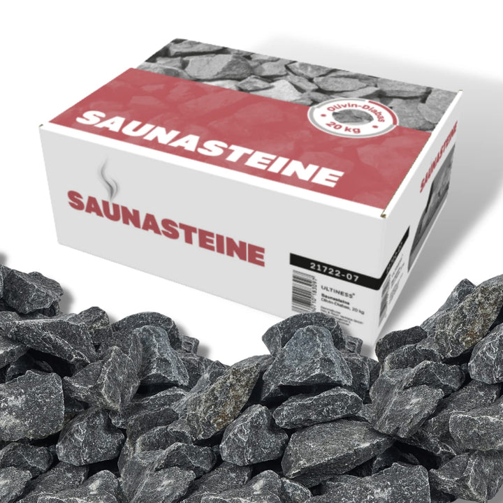 ULTINESS - Saunasteine 20 kg OLIVIN DIABAS finnische Aufgusssteine Dampfsteine für Saunaofen Elektro