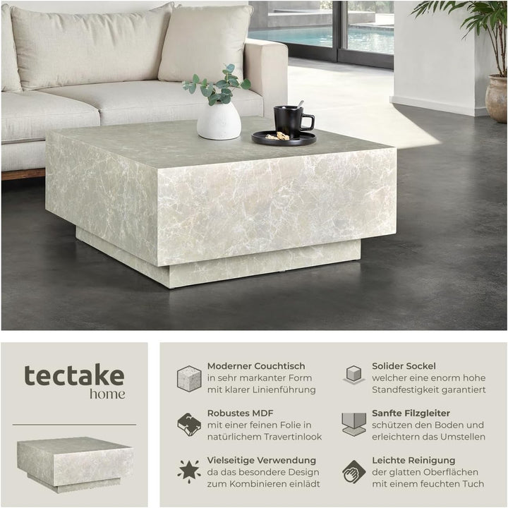 tectake® Couch Tisch, Room Decor in Travertin Steinoptik, Tisch Wohnzimmer, moderner Couchtisch, Bei