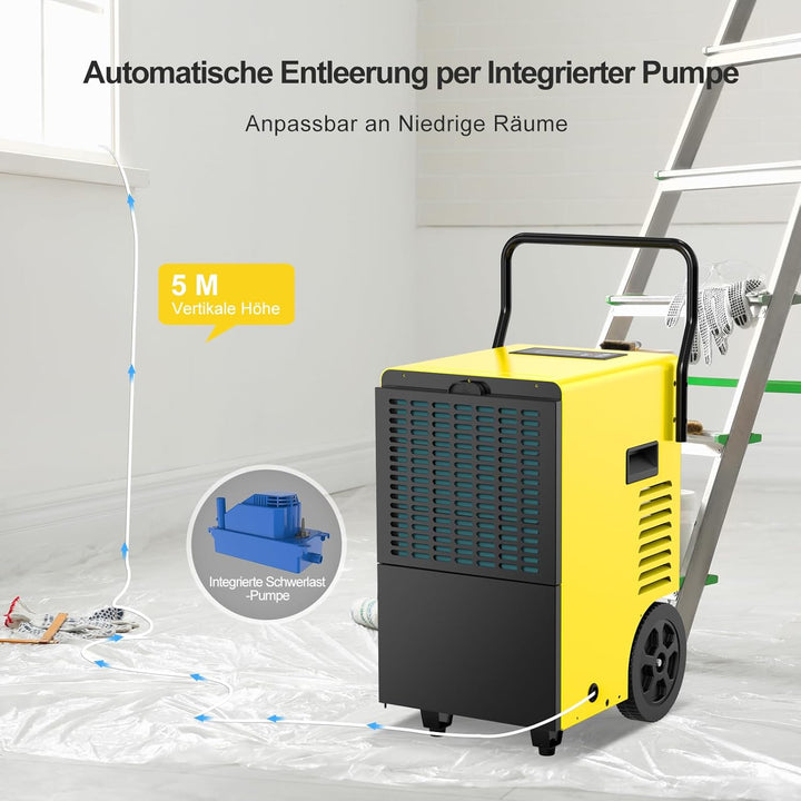 Bautrockner Luftentfeuchter Keller 50 L/Tag mit Integrierte Pumpe - Fläche 150 m²/380 m³ - 24Hr Time