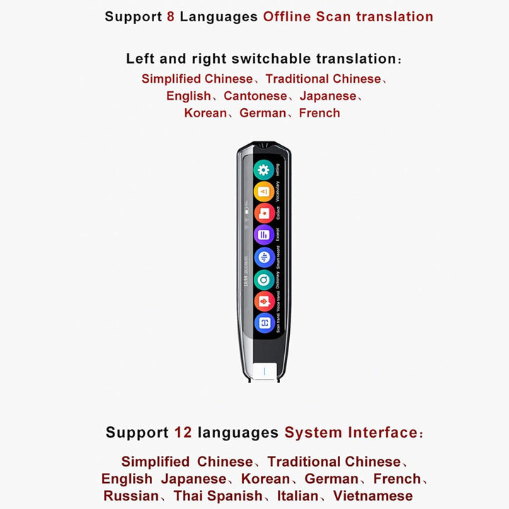 Smart Voice Translator Pen Unterstützt 8 Sprachen Offline-Übersetzung, 113 Sprachen Übersetzergerät,