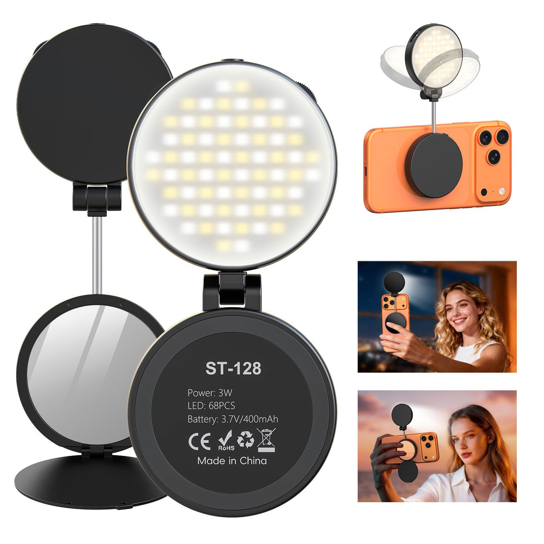 Magnetische Selfie Licht für iPhone Faltbare Ringlicht mit Spiegel Handystativhalter mit Beauty Ligh