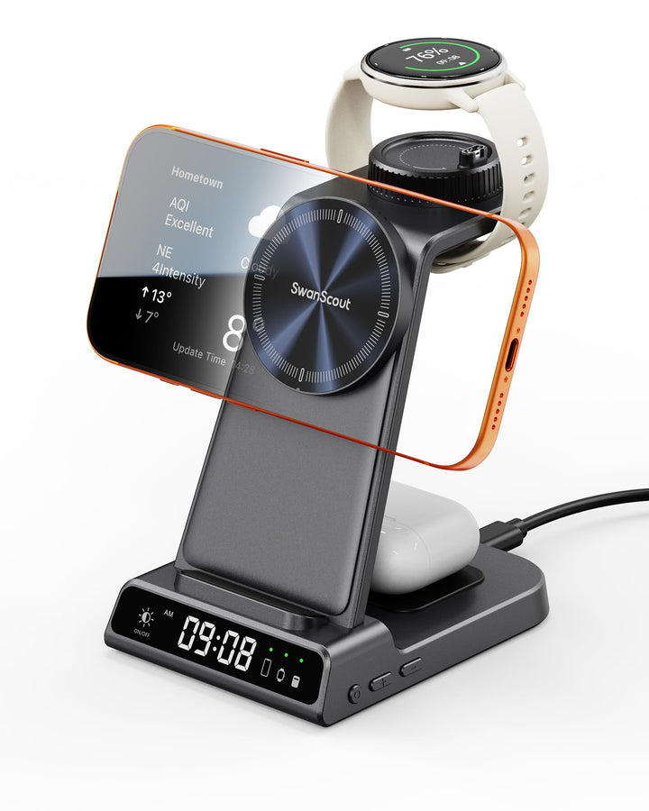 Ladestation für Garmin Watch, Magnetisch Induktive Ladestation für iPhone 17 16 15 14, 3 in 1 Wirele