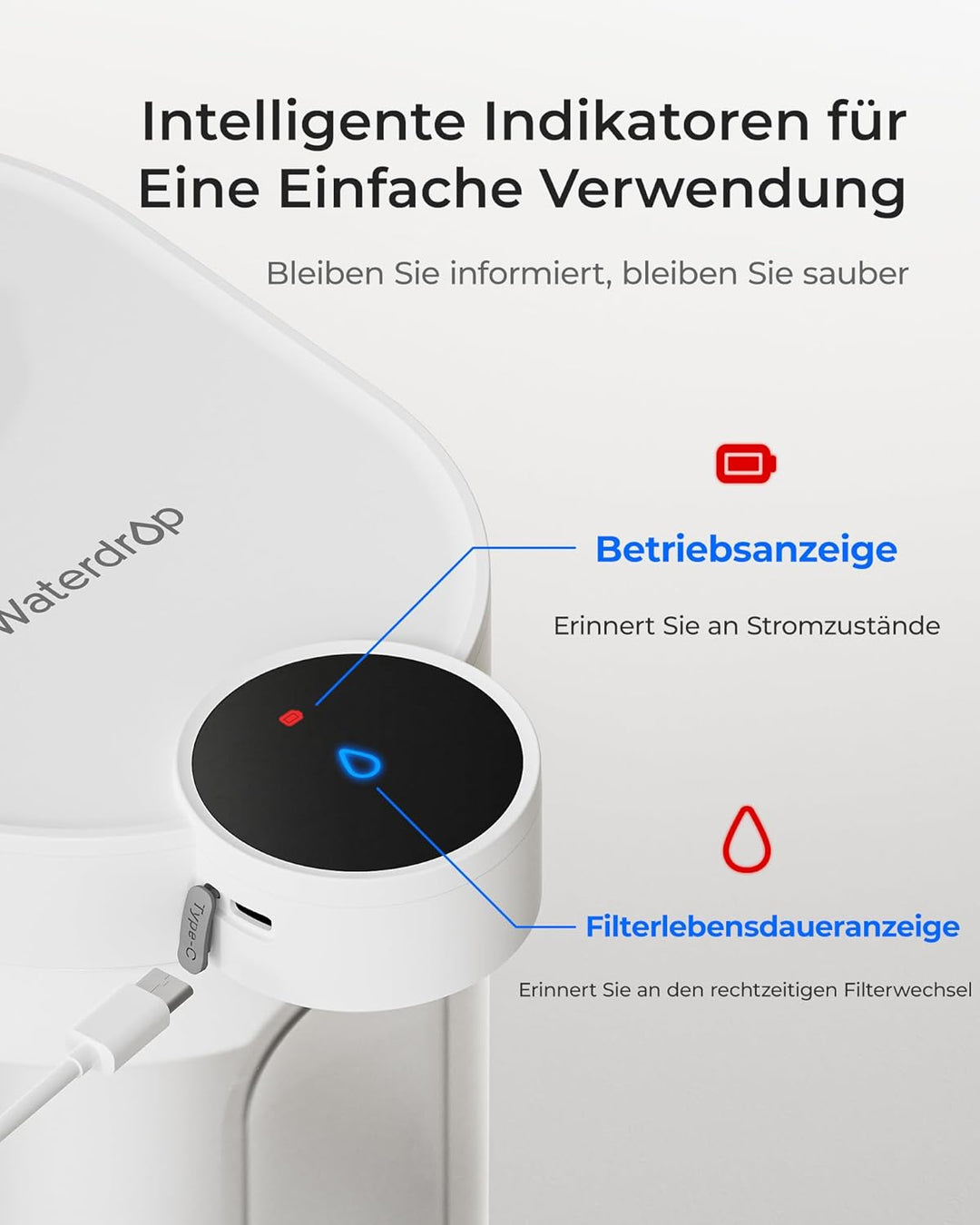 Waterdrop WD-ED11W Wiederaufladbarer Elektrischer Wasserfilterkrug, 3,5L Wasserenthärter Kalkfilter