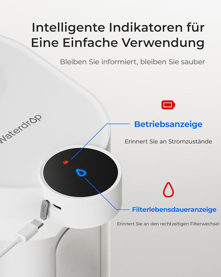 Waterdrop WD-ED11W Wiederaufladbarer Elektrischer Wasserfilterkrug, 3,5L Wasserenthärter Kalkfilter