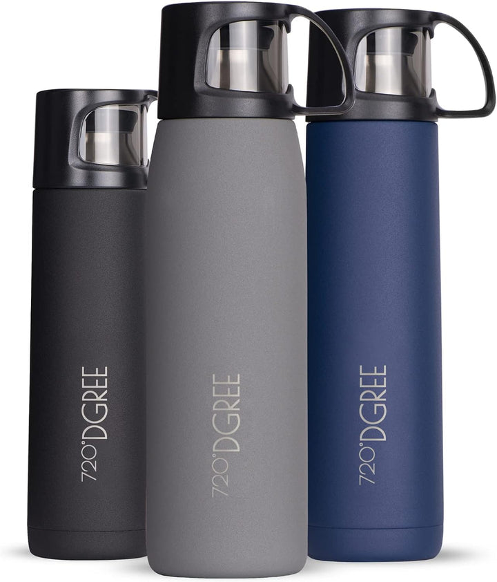 720°DGREE Thermoskanne mit Becher “Follow” - 450ml, 700ml, 1l - Auslaufsicher, BPA-Frei - Edelstahl