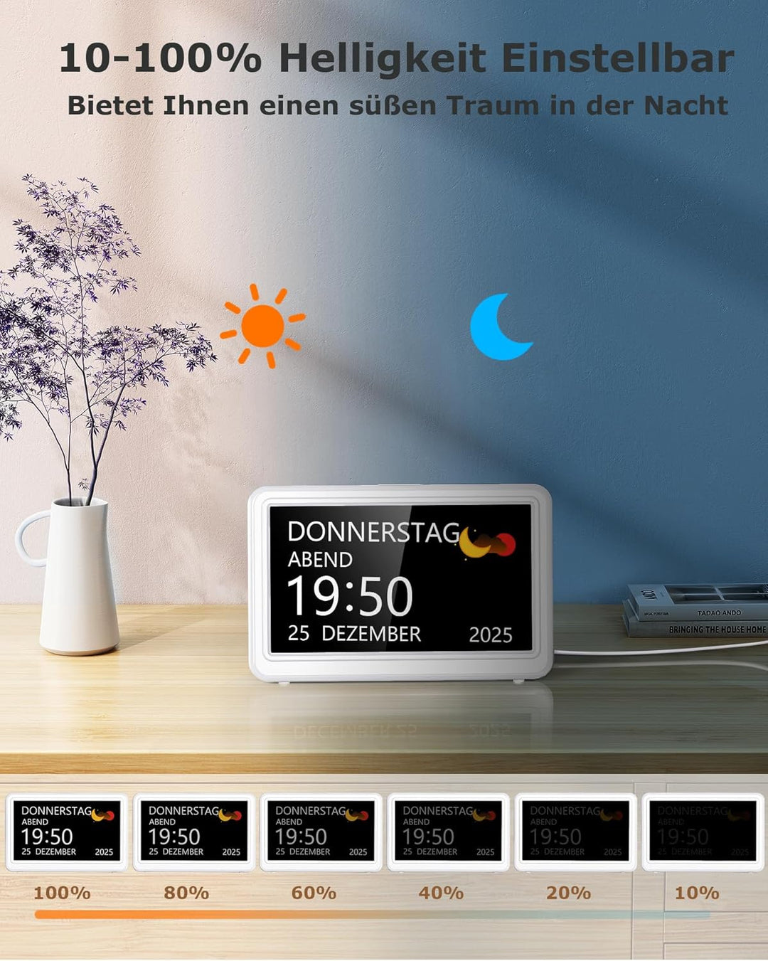 Roxicosly Digitaler Kalender, Elektronischer Tag Datum Wecker, Digital Uhr mit 20 Benutzerdefinierte