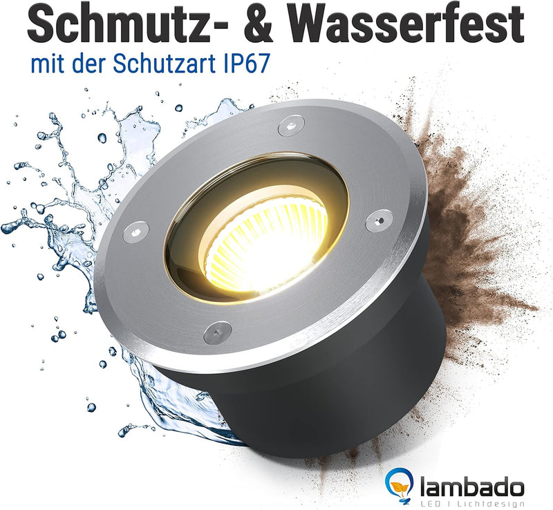 lambado® Flacher LED Bodenstrahler für Aussen mit RGB Farbwechsel dimmbar inkl. Fernbedienung - Rund