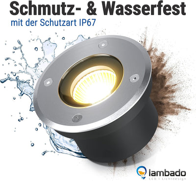 lambado® LED Bodenstrahler flach für Aussen IP67 - Wasserdicht & Befahrbar inkl. 5W Strahler dimmbar