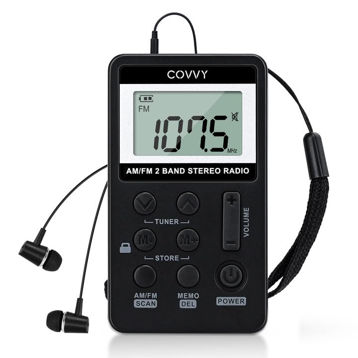 AM/FM Tragbares Radio,Covvy Digitales Pocket Mini Radio mit 500mAh 3.7V Wiederaufladbarer Akku und K