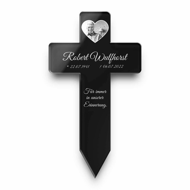 Personalisiertes Grabkreuz mit Gravur aus Hochglanz Acrylglas - Grabstecker Kreuz als wetterfester G