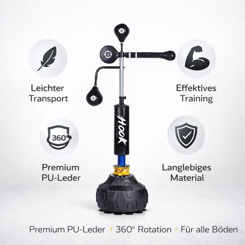 Freistehender Boxsack 3-in-1 mit 360° Reflexstange – Speedball Boxstation – PU Leder & Stahlfedern –