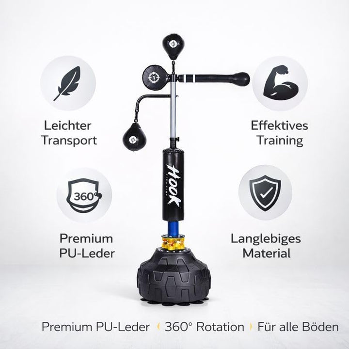 Freistehender Boxsack 3-in-1 mit 360° Reflexstange – Speedball Boxstation – PU Leder & Stahlfedern –