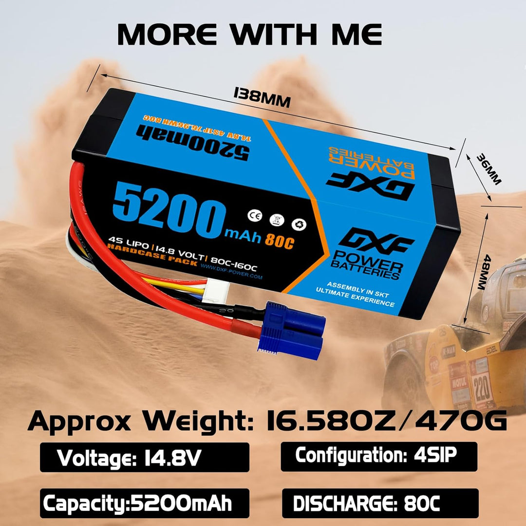 DXF 4S Lipo Akku 14.8V 80C 5200mAh RC Batterie mit EC5 Stecker für RC Car RC Truck RC Auto Boot LKW