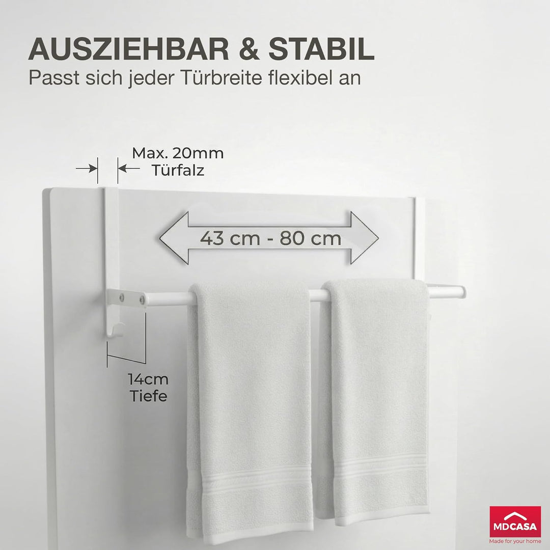 MDCASA Handtuchstange I Handtuchhalter ohne Bohren & verstellbar inkl. Kratzschutz I Stabiler Handtu