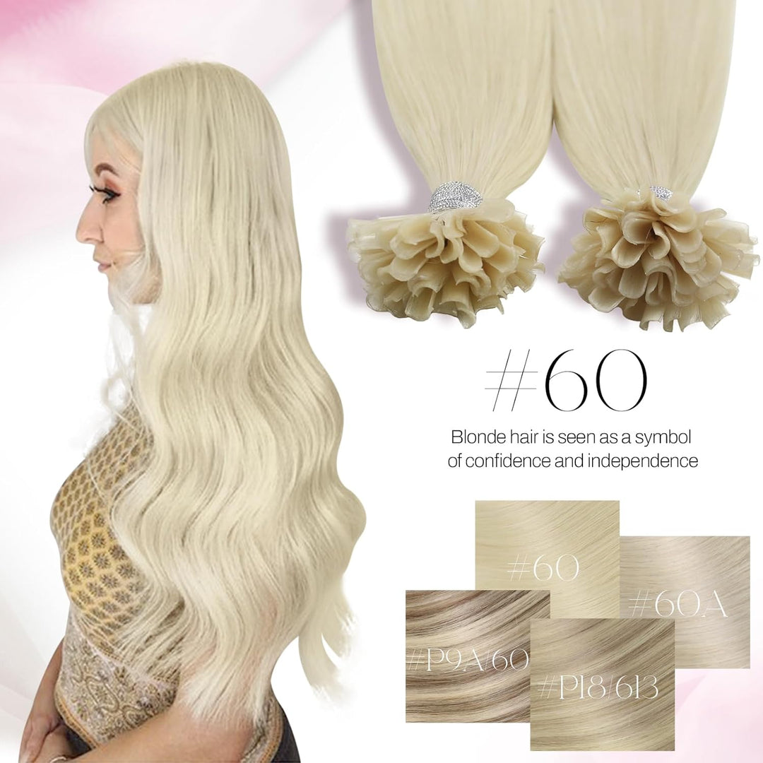 Moresoo Extensions Echthaar Bondings Blond 1g Remy Keratin Echthaar Bondings Extensions U Tip Platin