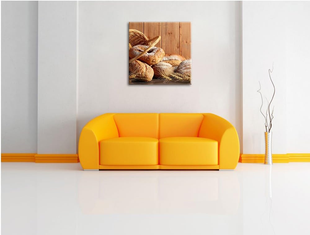 Pixxprint Korb mit leckerem frischen Brot, Format: 70x70 auf Leinwand, 70x70