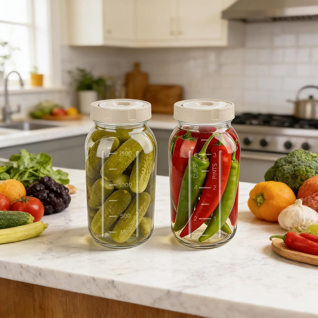 2 Stück 2L Fermentierglas mit Datums-Anzeige & Luftschleuse – Perfekt für Sauerkraut, Kimchi, Kombuc