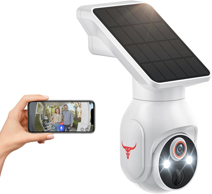 WiFi 1080p Security Camera with Solar Power, Smart Security Camera With 2-Way Audio, Wall Mounted, W