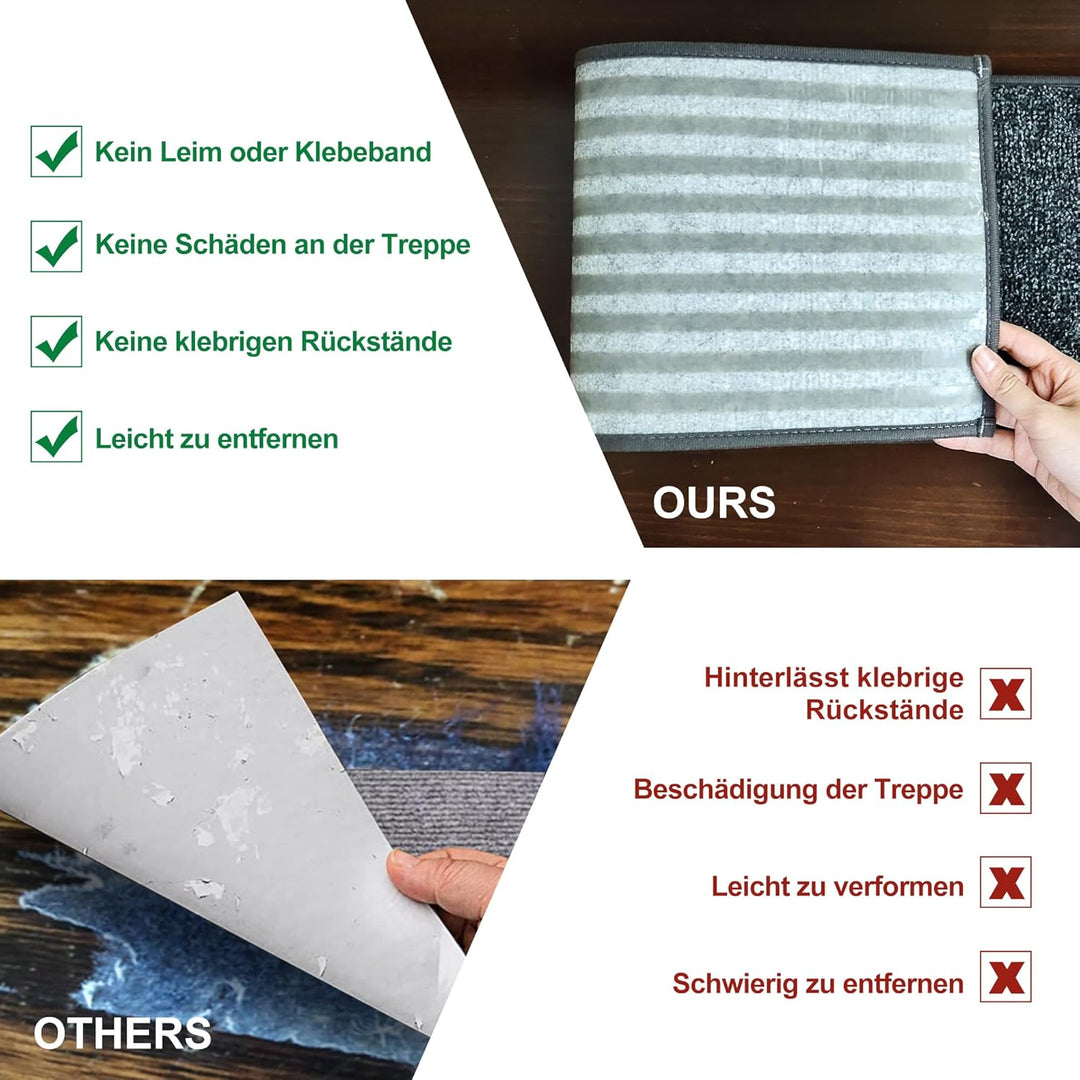 BEQHAUSE Stufenmatten Innen rutschfest 15 Stück, Maschinenwaschbare Treppenteppich Selbstklebend Stu
