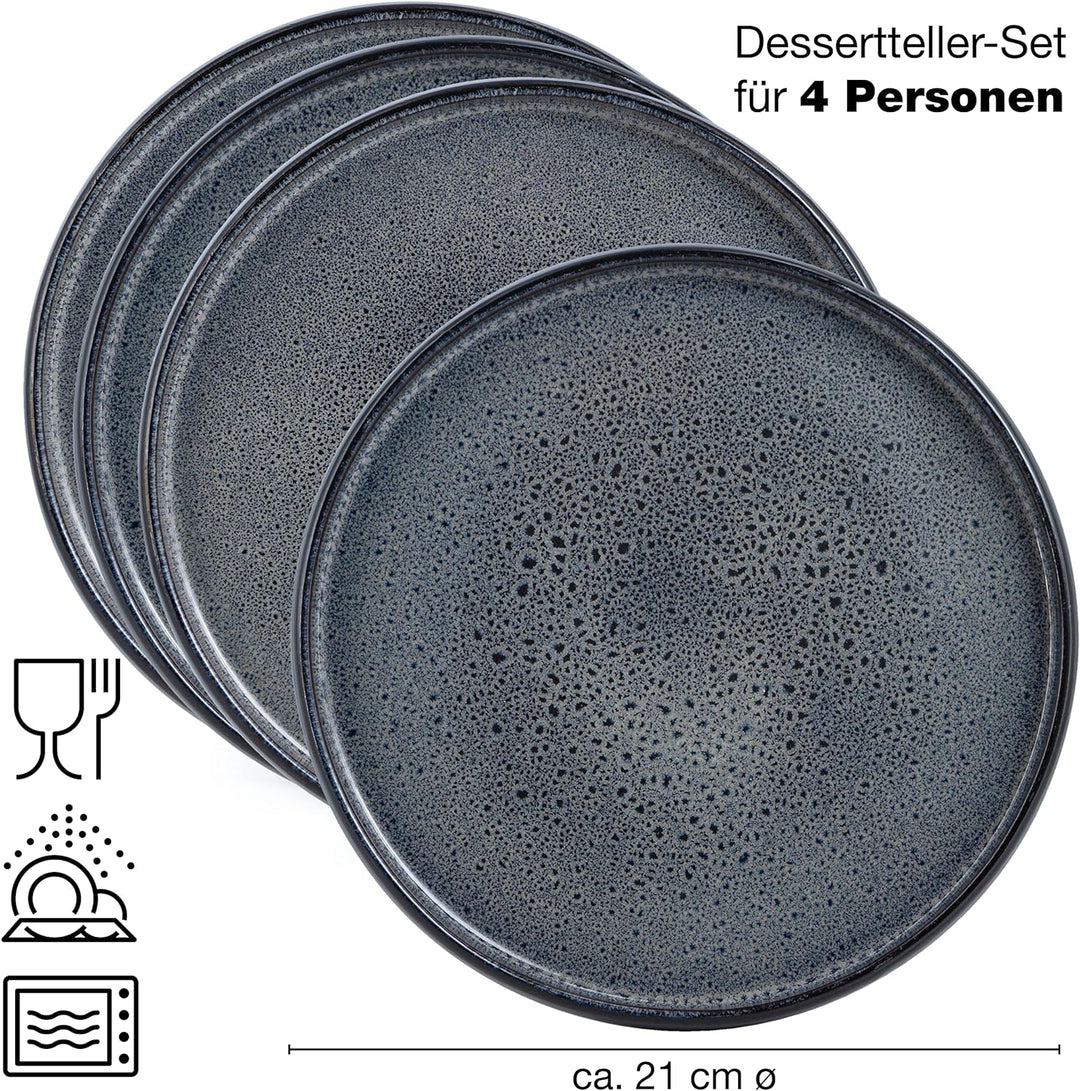 Moritz & Moritz SOLID 4x Kleine Teller 21 cm - Steinzeug Teller Set als Dessertteller, Kuchenteller,