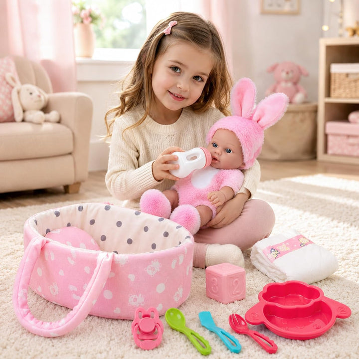 vamei 30 cm Baby Puppe Set mit Puppenzubehör, Geschenk Mädchen ab 3 Jahre