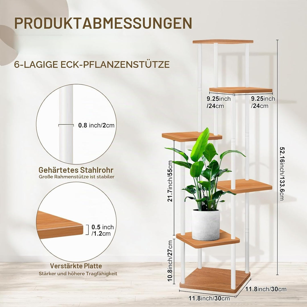 YOCOMEY 6-Tier Hölzern Blumenregal Pflanzenregal, Mehrstöckig Blumenständer Pflanzenständer Blumenba