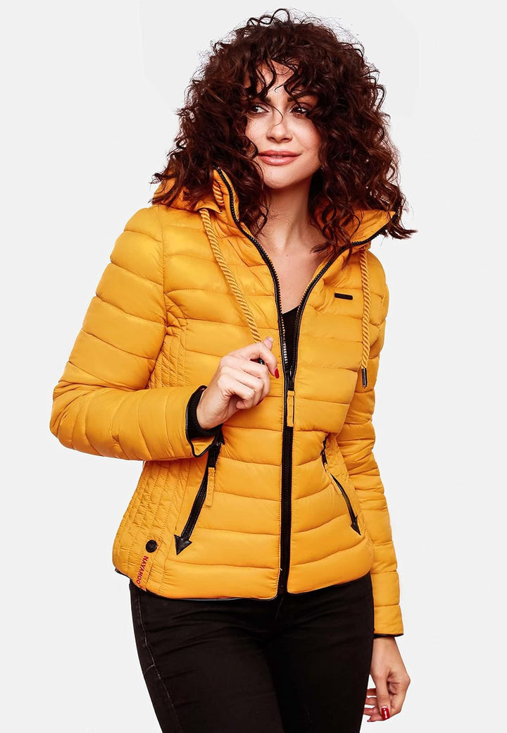Navahoo Damen leichte Übergangsjacke Steppjacke mit Kapuze Lulana XS-XXL XS Gelb, XS Gelb