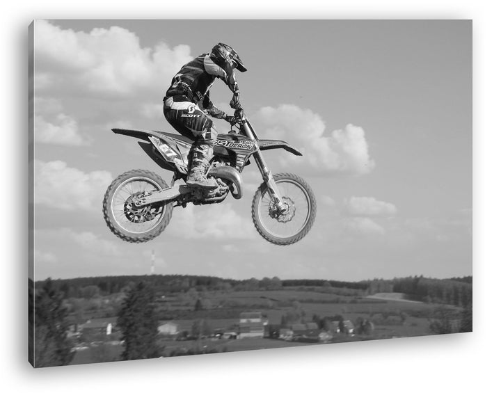 deyoli Motocross Stunt Effekt: Schwarz/Weiss Format: 80x60 als Leinwandbild, Motiv fertig gerahmt au