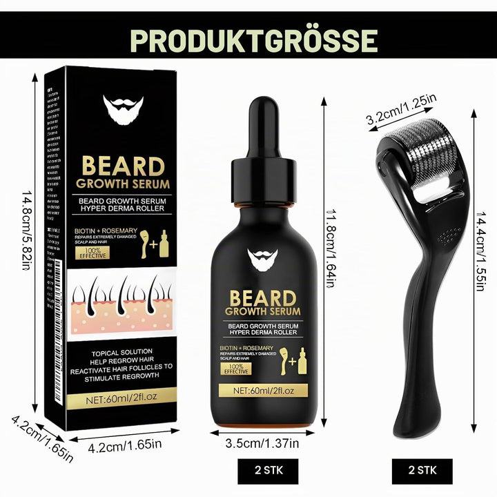 Bartwuchs Kit, 2 Stück Bartwuchs Serum Öl mit 2 Bartroller, Bartwachstums Öl, Bartwuchs Kit, Bartwac