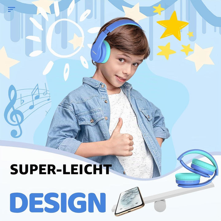 Bluetooth Kopfhörer Kinder, Kabellose Kinderkopfhörer Over-Ear mit 85/94dB Lautstärkebegrenzung, 60