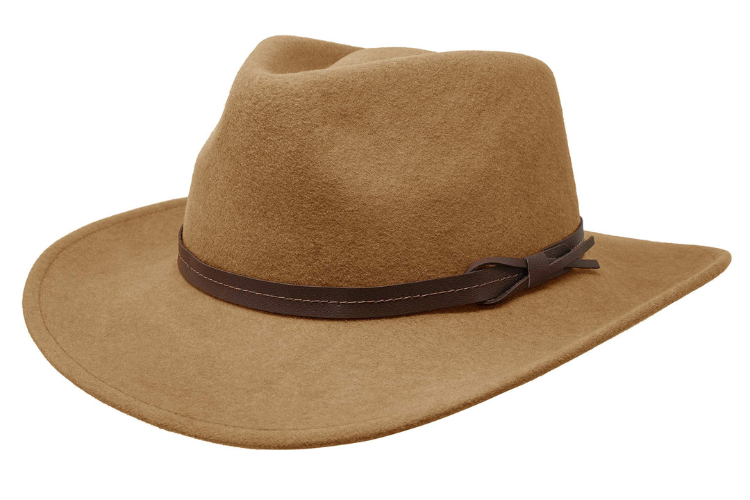 Hardy - Leichter Fedora Hut mit breiter Krempe und Lederband - 100% Wollfilz - Für die Reise knautsc