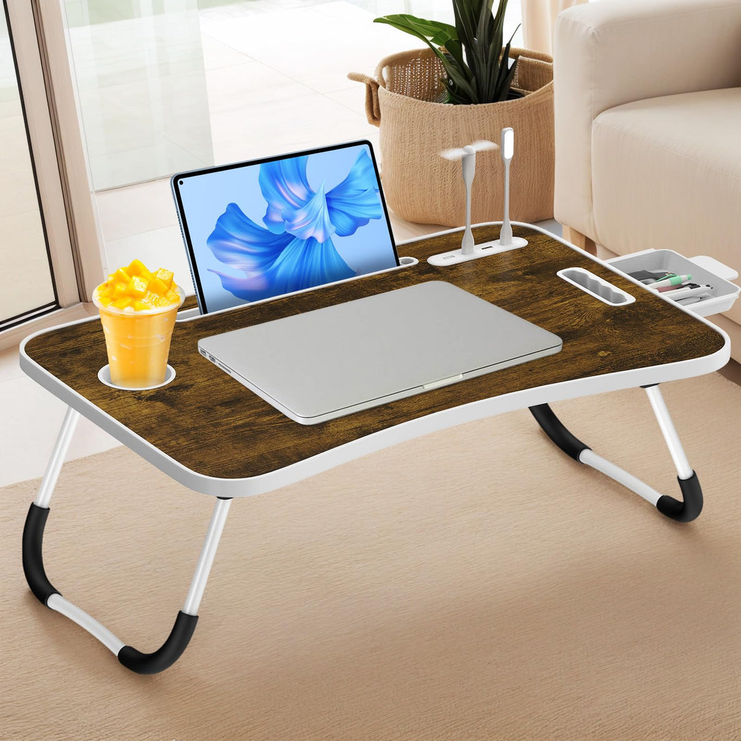 Huracan Laptop Tisch Betttablett Klappbar, Tragbares Laptoptisch für Bett, Lapdesk mit Schublade, Ta