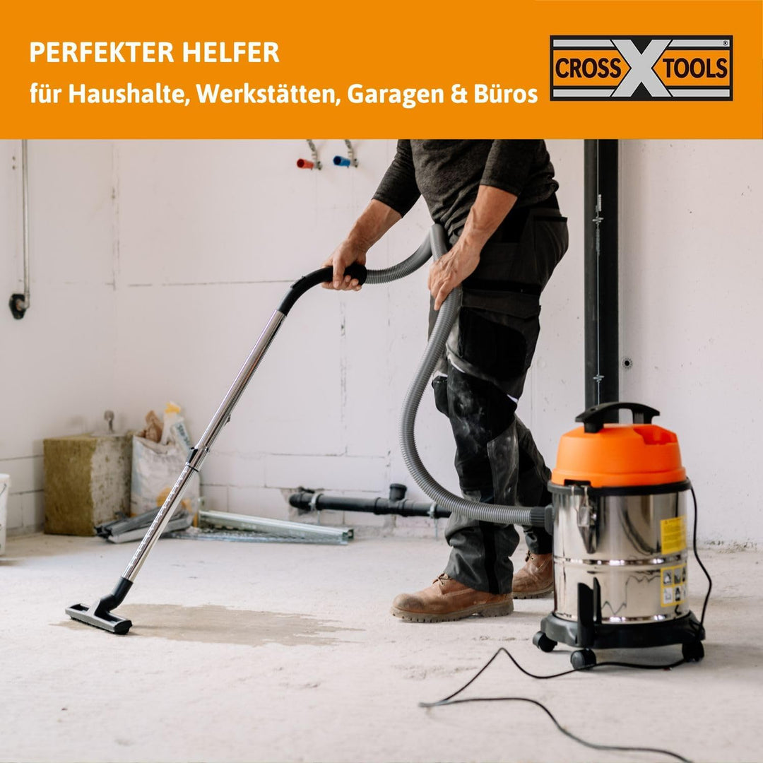 Cross Tools 4in1 Nass-Trocken-Aschesauger mit Blasfunktion (3,5 m Teleskop Saugrohr, 20 Liter Behält