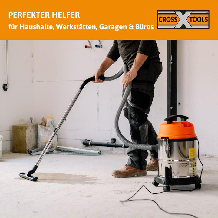 Cross Tools 4in1 Nass-Trocken-Aschesauger mit Blasfunktion (3,5 m Teleskop Saugrohr, 20 Liter Behält