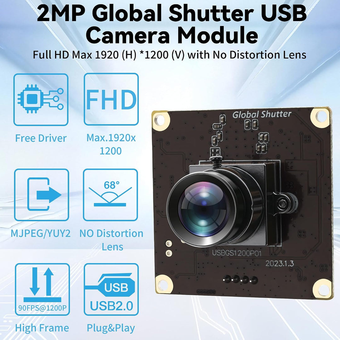 ELP 90fps Global Shutter USB-Kameramodul, 1200P Hochgeschwindigkeitskamera, Weitwinkelobjektiv ohne