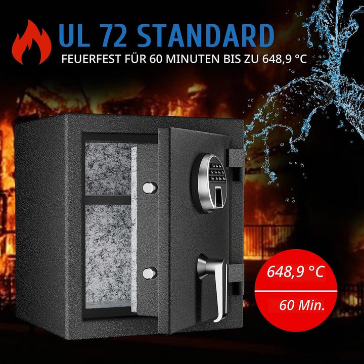 WASJOYE Biometrischer Feuerfester Tresor, Fingerabdruck Möbeltresore mit Digitale Tastatur und Typ-C