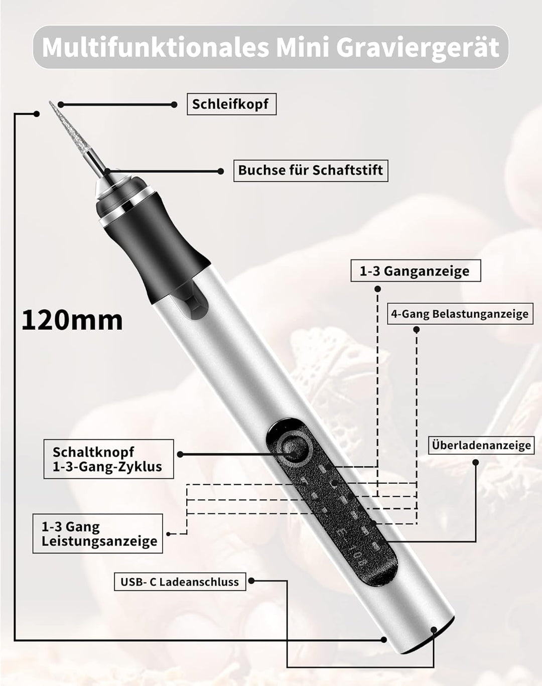 Elektrische Gravierstift Multifunktionaler Gravierwerkzeugsatz, ZITFRI Mini Graviergerät mit Gravurz