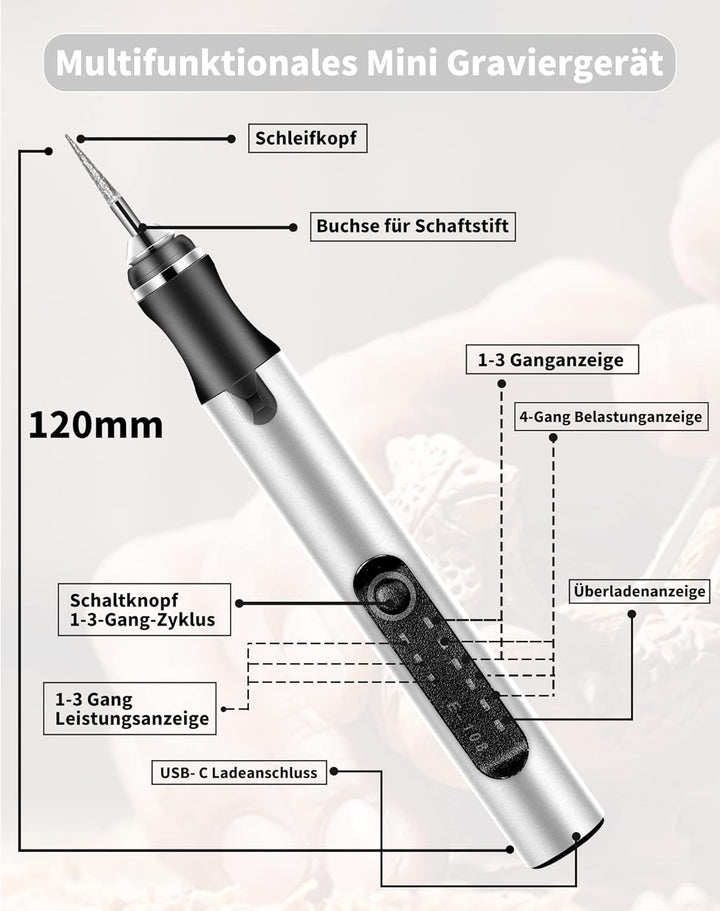 Elektrische Gravierstift Multifunktionaler Gravierwerkzeugsatz, ZITFRI Mini Graviergerät mit Gravurz