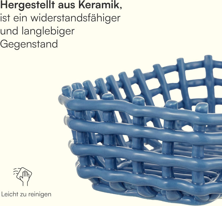 Baroni Home Geflochtener Mehrzweckkorb aus Keramik, Obstkorb, Tischdeko, Taschenleerer, rechteckig,