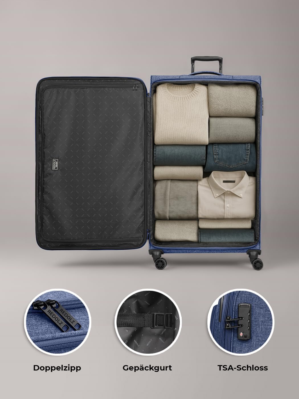 REDOLZ XL Jumbo 4-Rollen Koffer sehr gross 52 x 30 x 90 cm [Sondergrösse] Check-in Trolley mit TSA-S