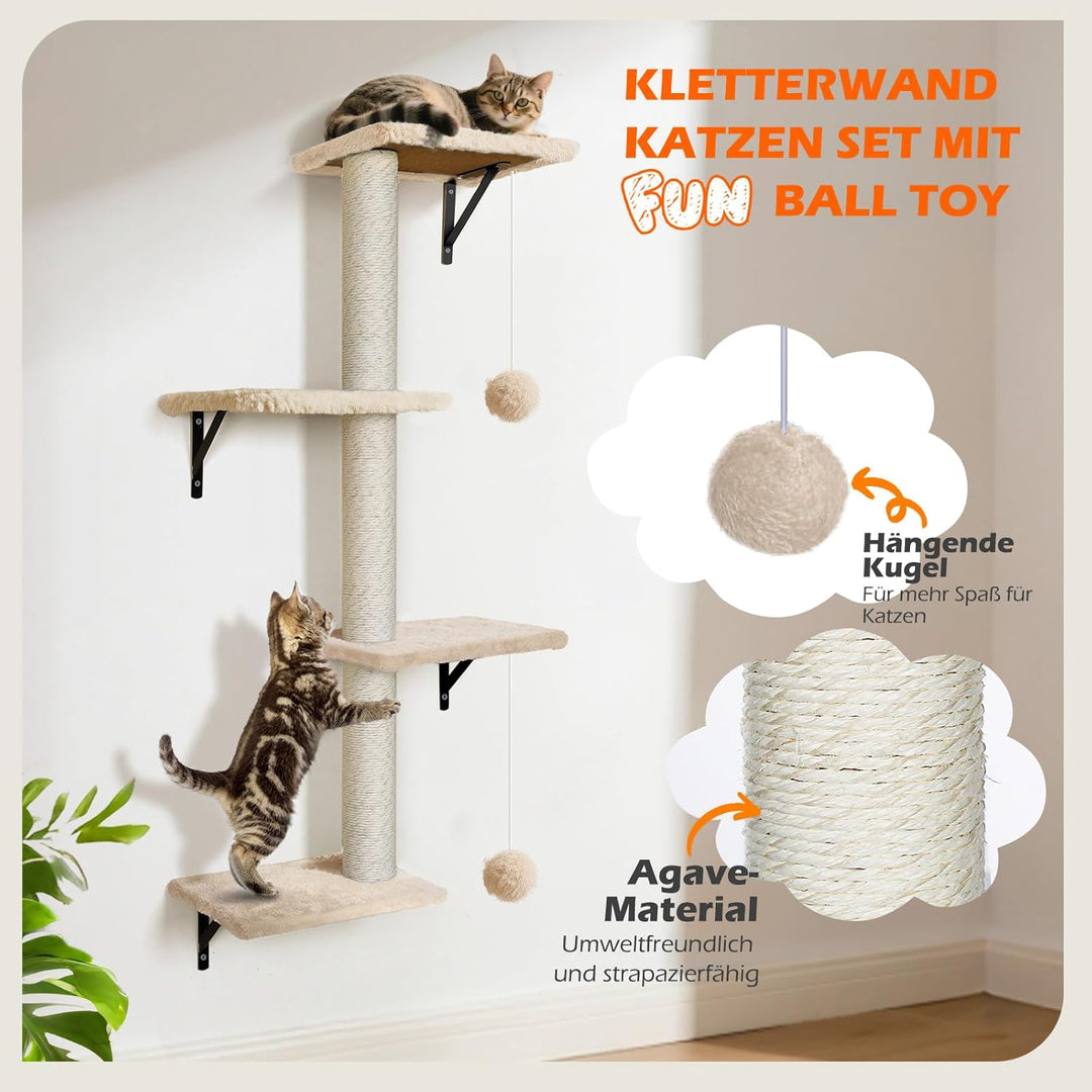 Kletterwand Katzen, 10-Teilig Katze Wandelemente, Stabiler Katzen Kletterwand aus Spanplattenmateria