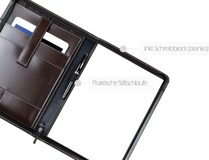 DELMON VARONE - Personalisierbare Tablet Schreibmappe DIN A4 aus Cambridge Top Grain Leder braun, Ko