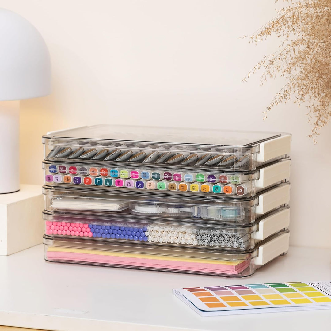 Citylife 5 Pack Bürobedarf Aufbewahrungsbox mit deckel, stapelbar transparent Stiftebox, plastikbox