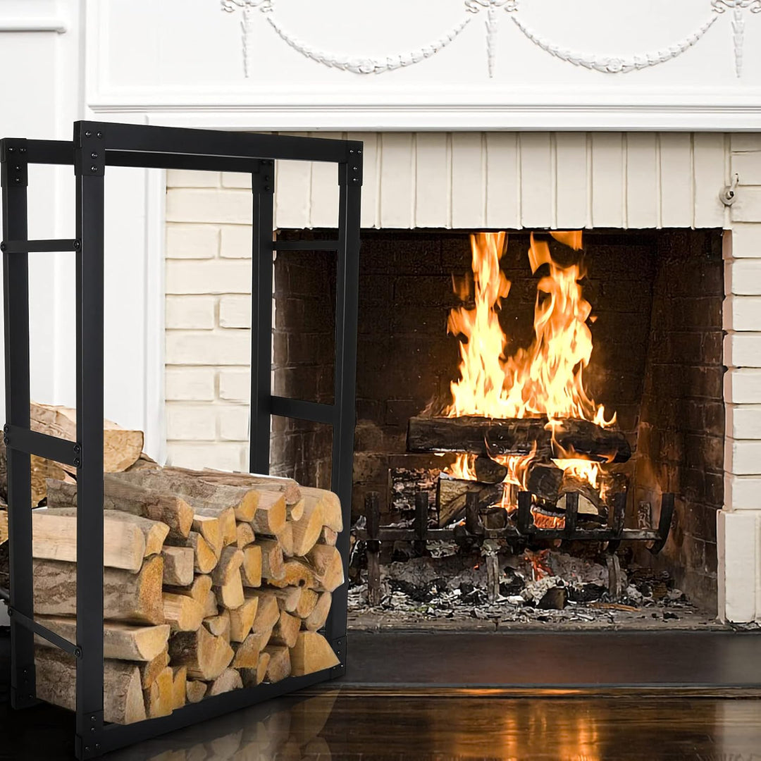 Ikodm kaminholzregal Innen und Aussen, Metall Brennholzregal aussen 80 x 25 x 150CM, Holzstapelhilfe