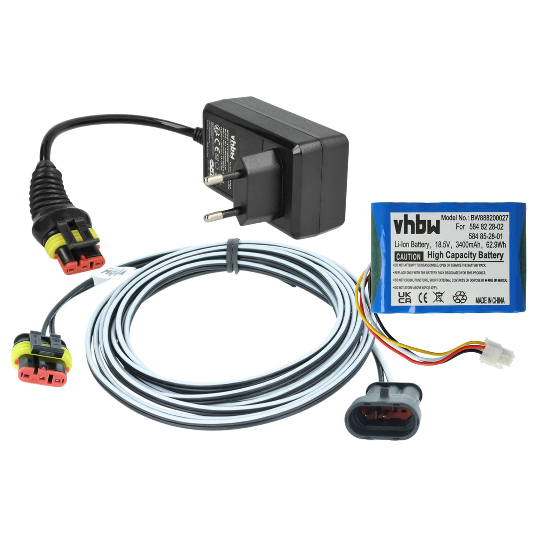 vhbw 1x Netzteil, 1x 3400 mAh Akku, 1x 3 m Niederspannungskabel kompatibel mit Husqvarna Automower 3