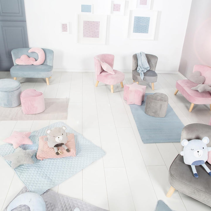 roba Kinderhocker Lil Sofa in Sternform - Bequemer Hocker in rosa Samtstoff - Polstermöbel Pouf für