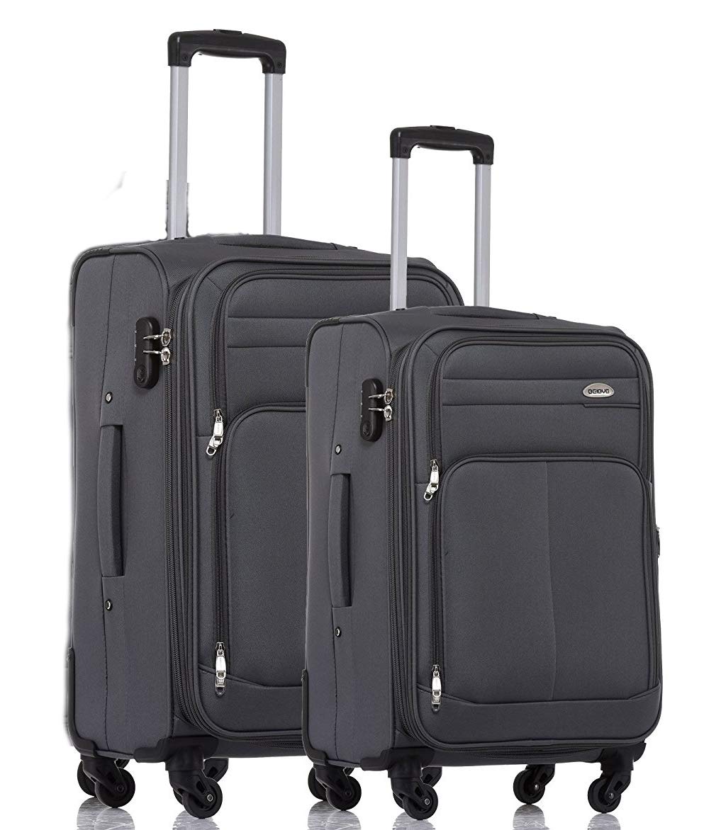 2-TLG. Trolley-Set M: 64cm - S: 54cm (Handgepäck), Dehnfalte, 4 Rollen Koffer-Set (Grau)