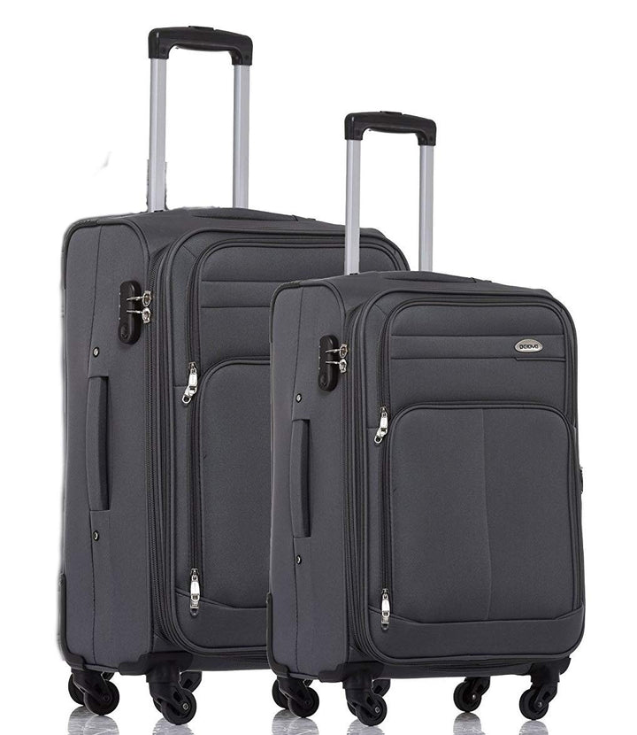 2-TLG. Trolley-Set M: 64cm - S: 54cm (Handgepäck), Dehnfalte, 4 Rollen Koffer-Set (Grau)